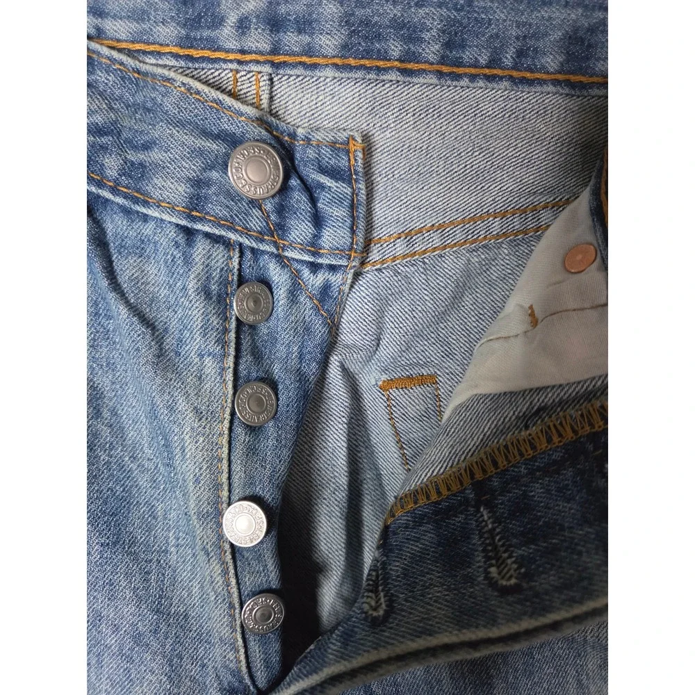 Levis 501 Original Fit Mens Jeans Blue Denim Button Fly Straight Leg